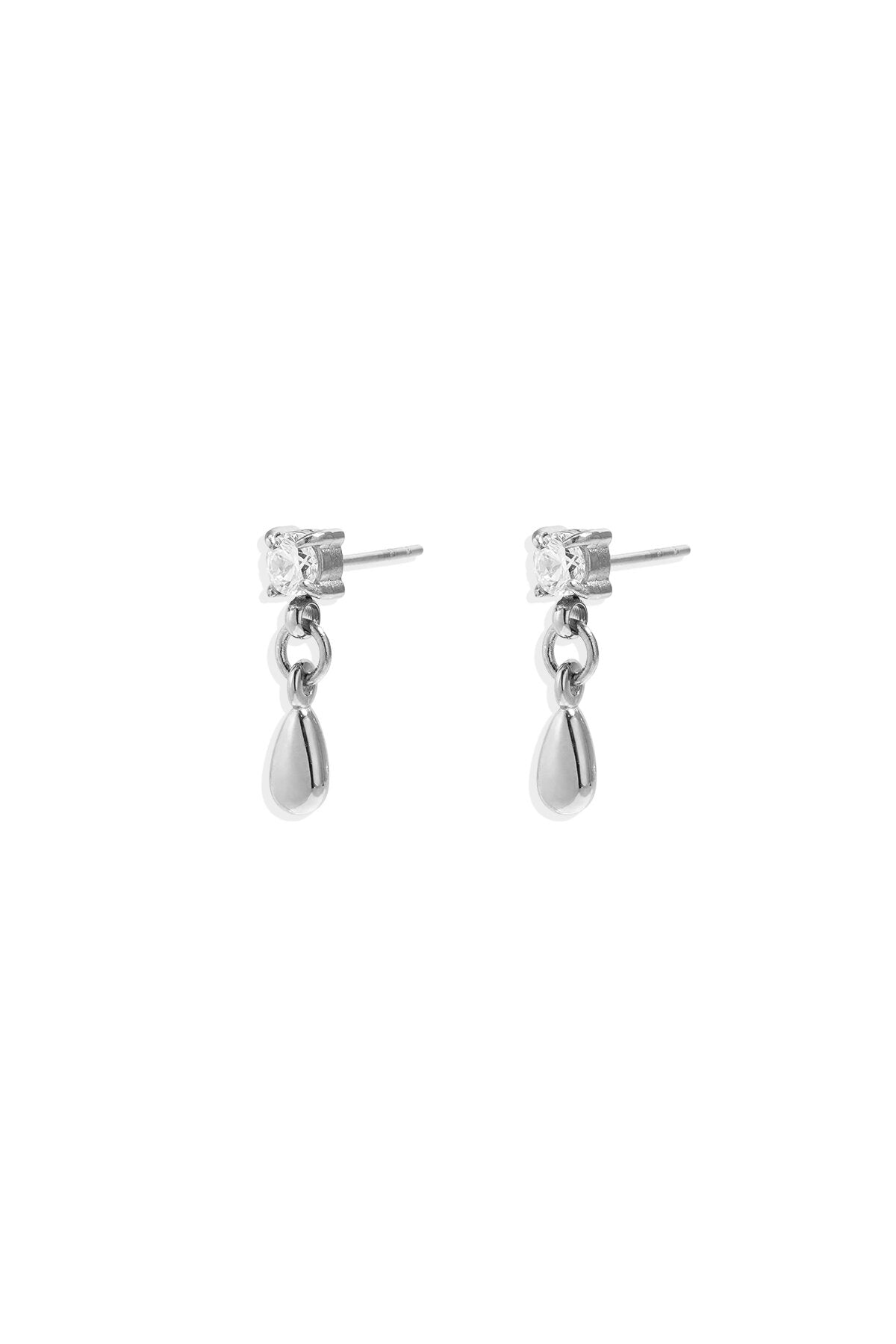 Pendientes Goccia · gota con circonita en acero dorado — vista 3