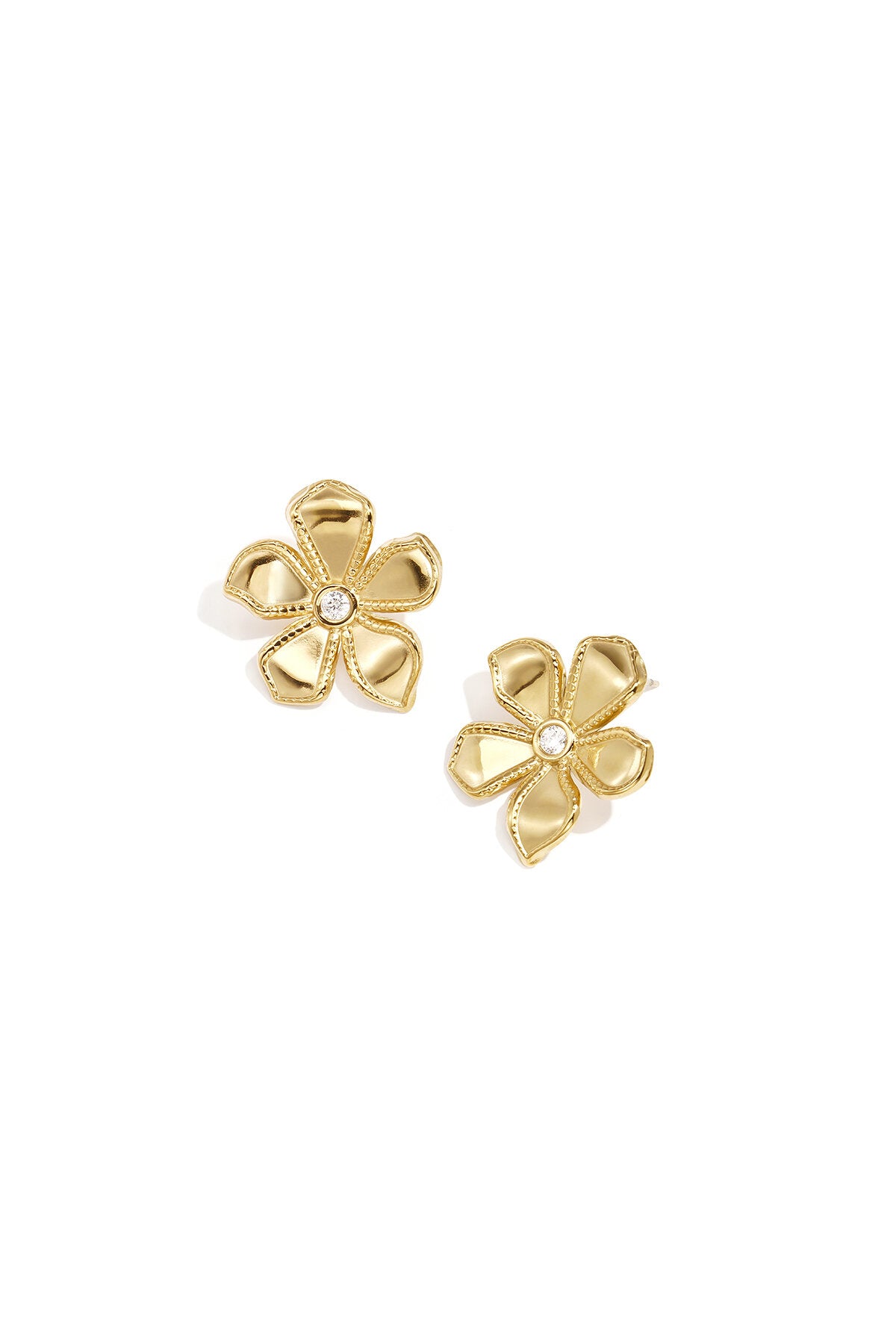 Pendientes Fiore · flor de poste en acero dorado