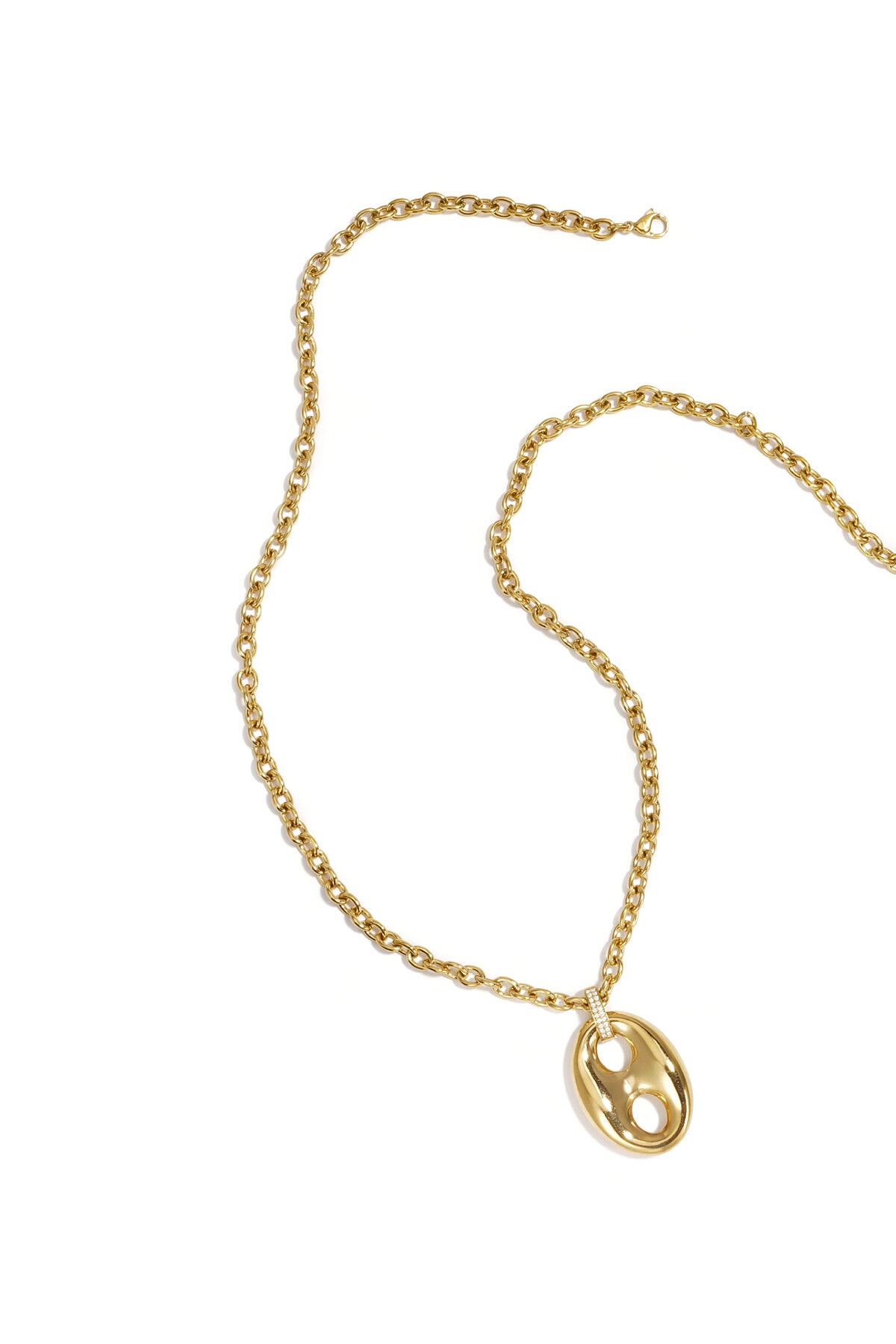 Collar Lungo 70 cm · cadena larga con colgante de eslabón marino, acero dorado