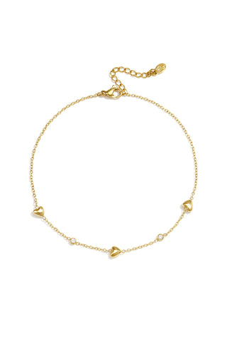 Tobillera Cuore · cadena fina con corazones, acero dorado