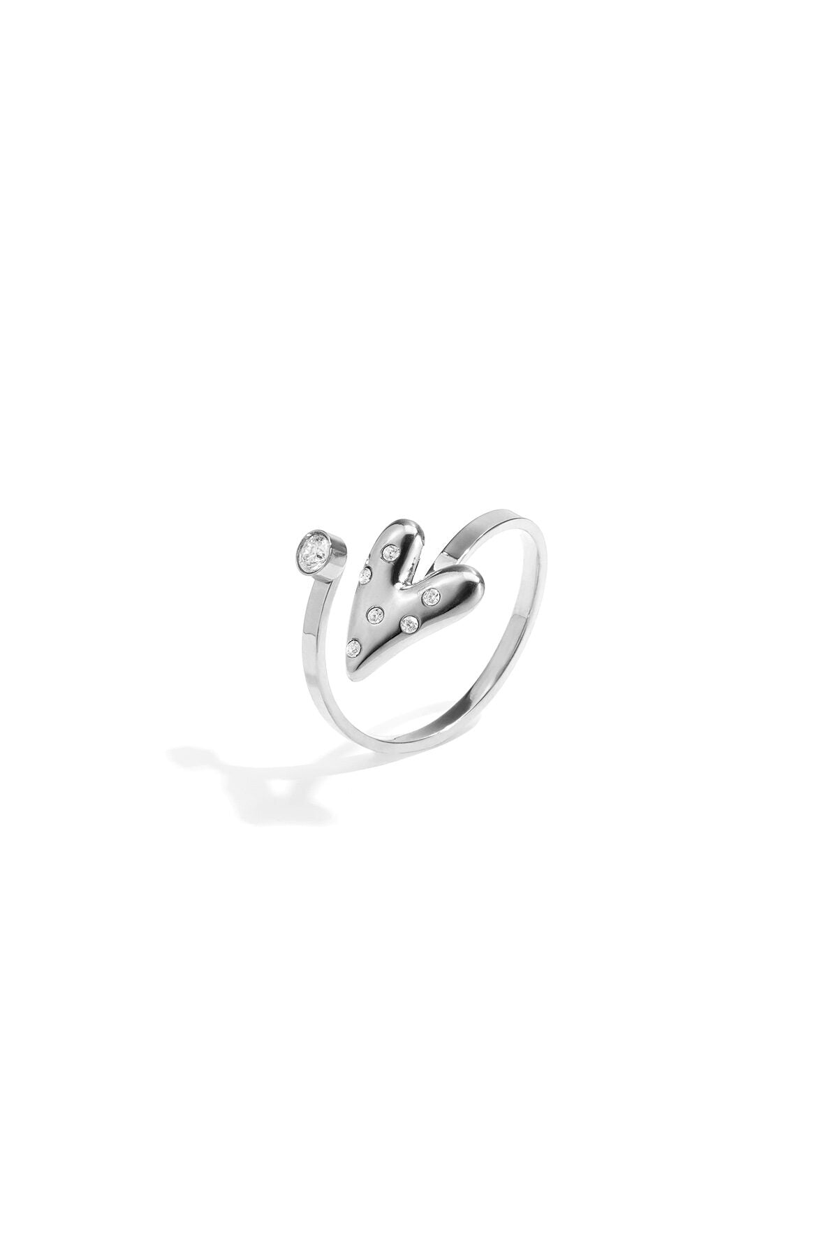 Anillo Cuore Aperto · corazón perfilado en circonitas, acero dorado — vista 3