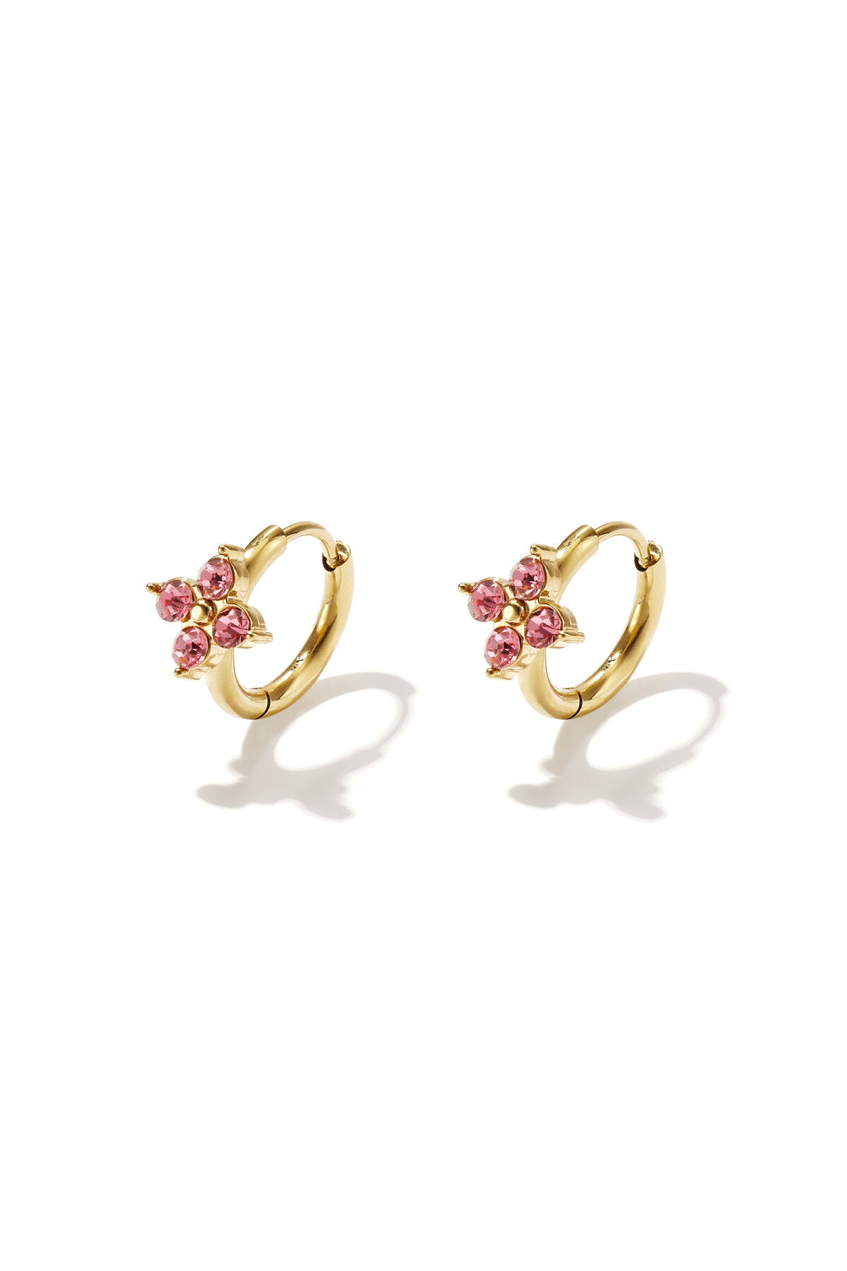 Pendientes Fiorito · flores de circonita en acero dorado