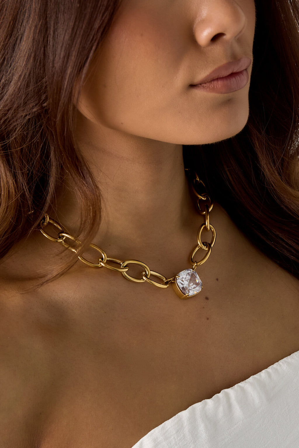 Collar Grossa · cadena gruesa con circonita, acero dorado — vista 3