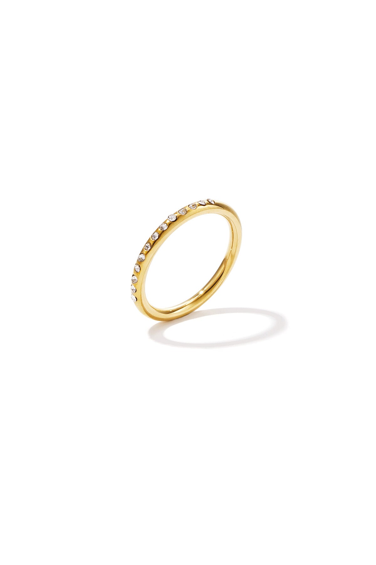 Anillo Arcobaleno · banda fina con circonitas de colores, acero dorado — vista 4