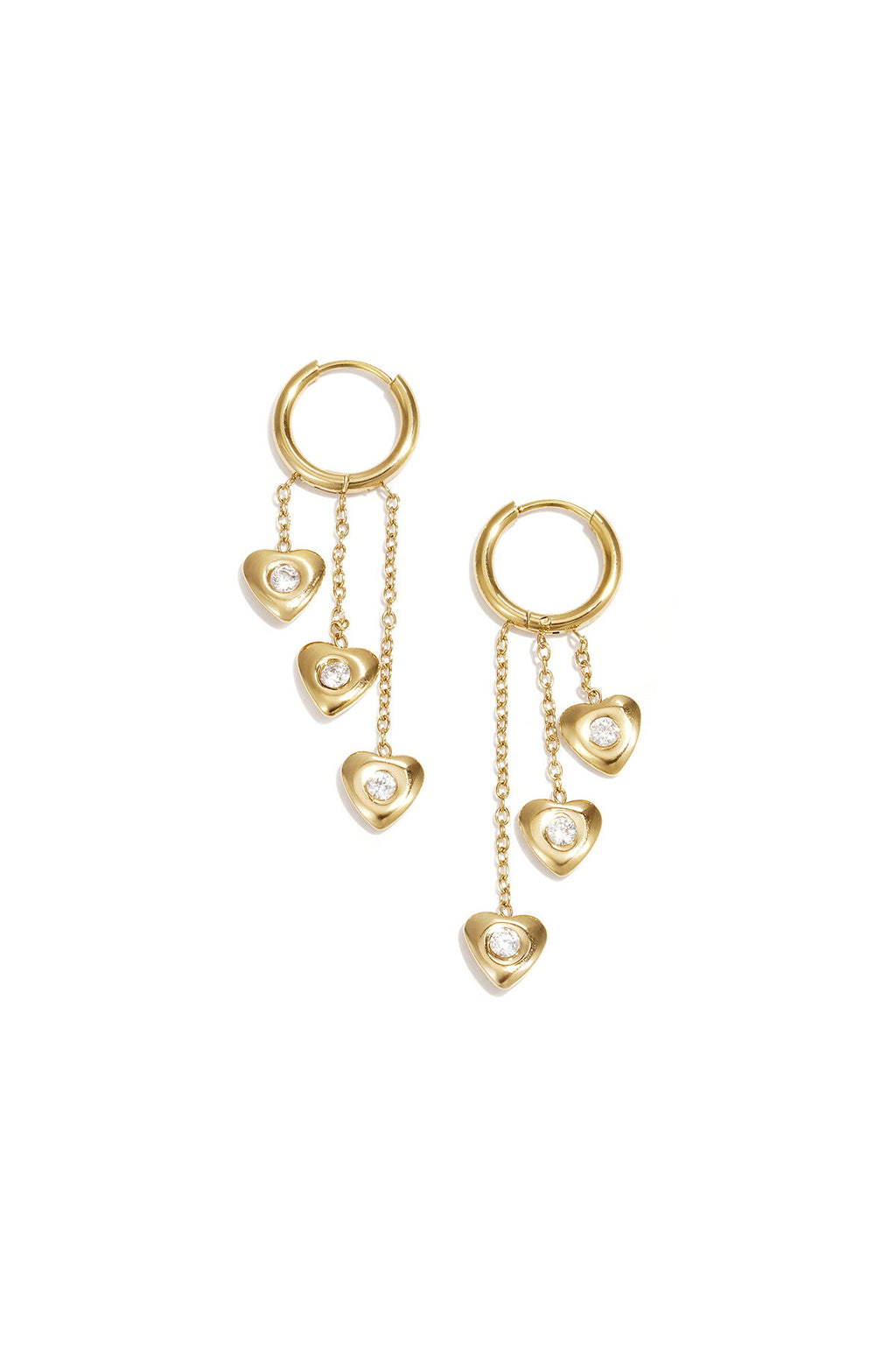 Pendientes Cascata · corazones en cadena, acero dorado