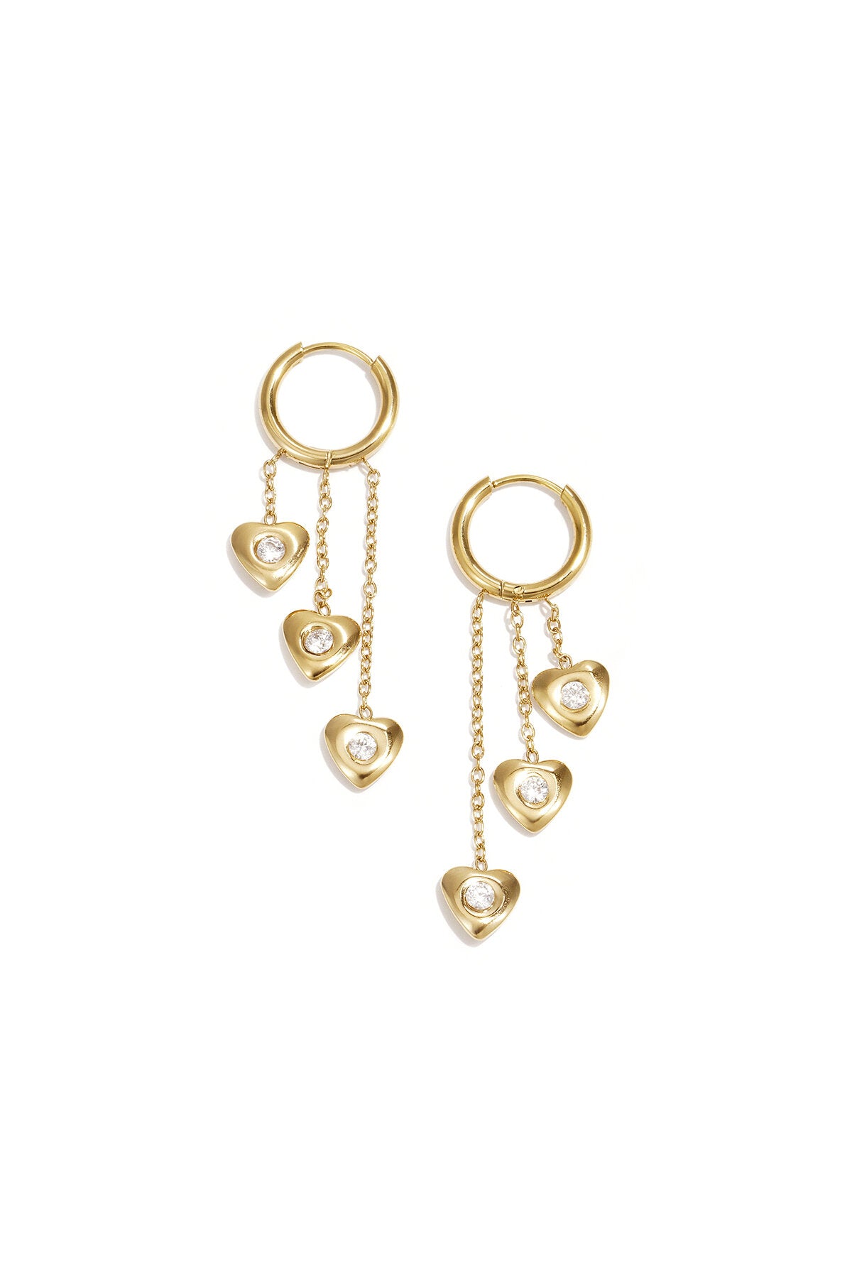 Pendientes Cascata · corazones en cadena, acero dorado