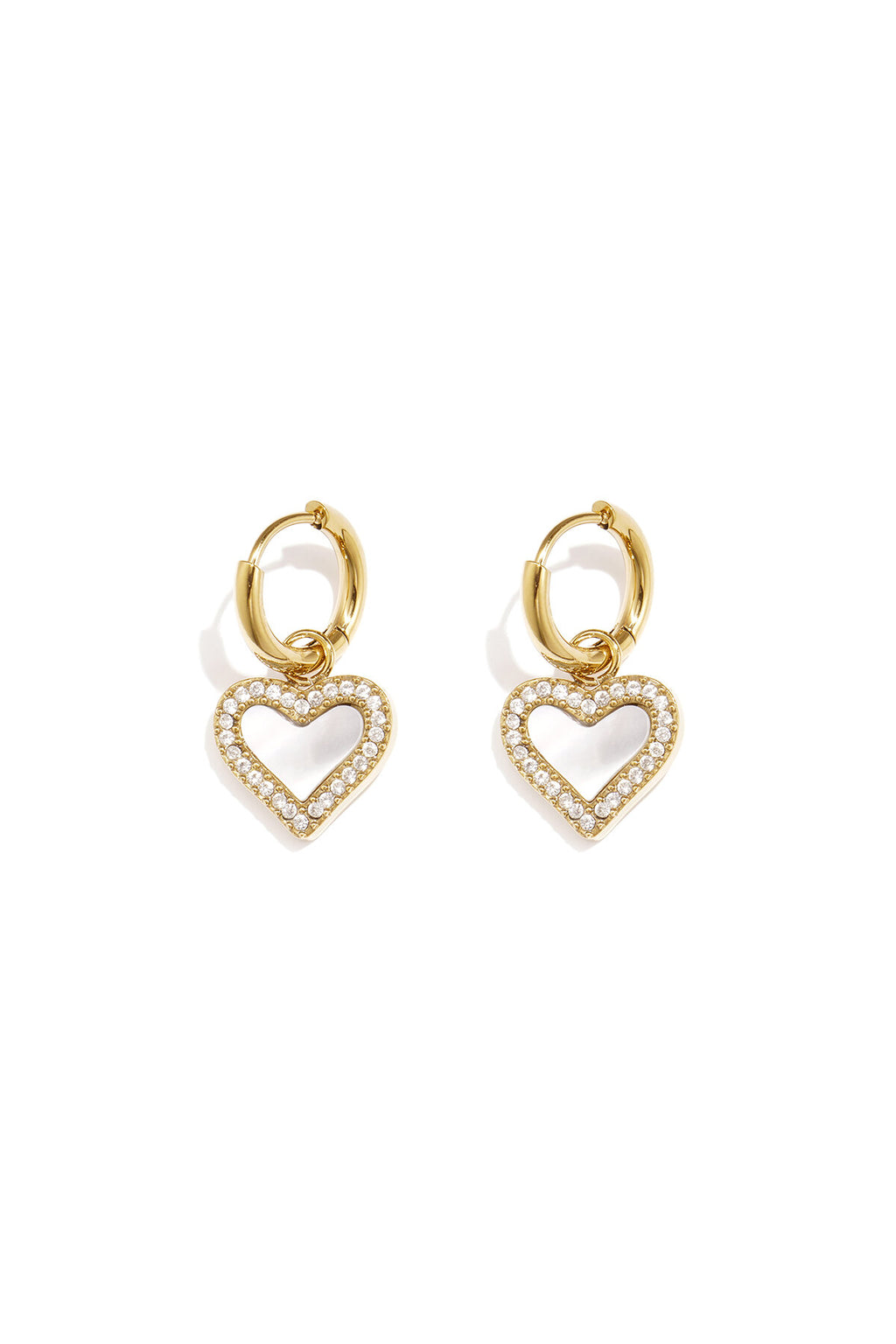 Pendientes Conchiglia · corazón de nácar en acero dorado