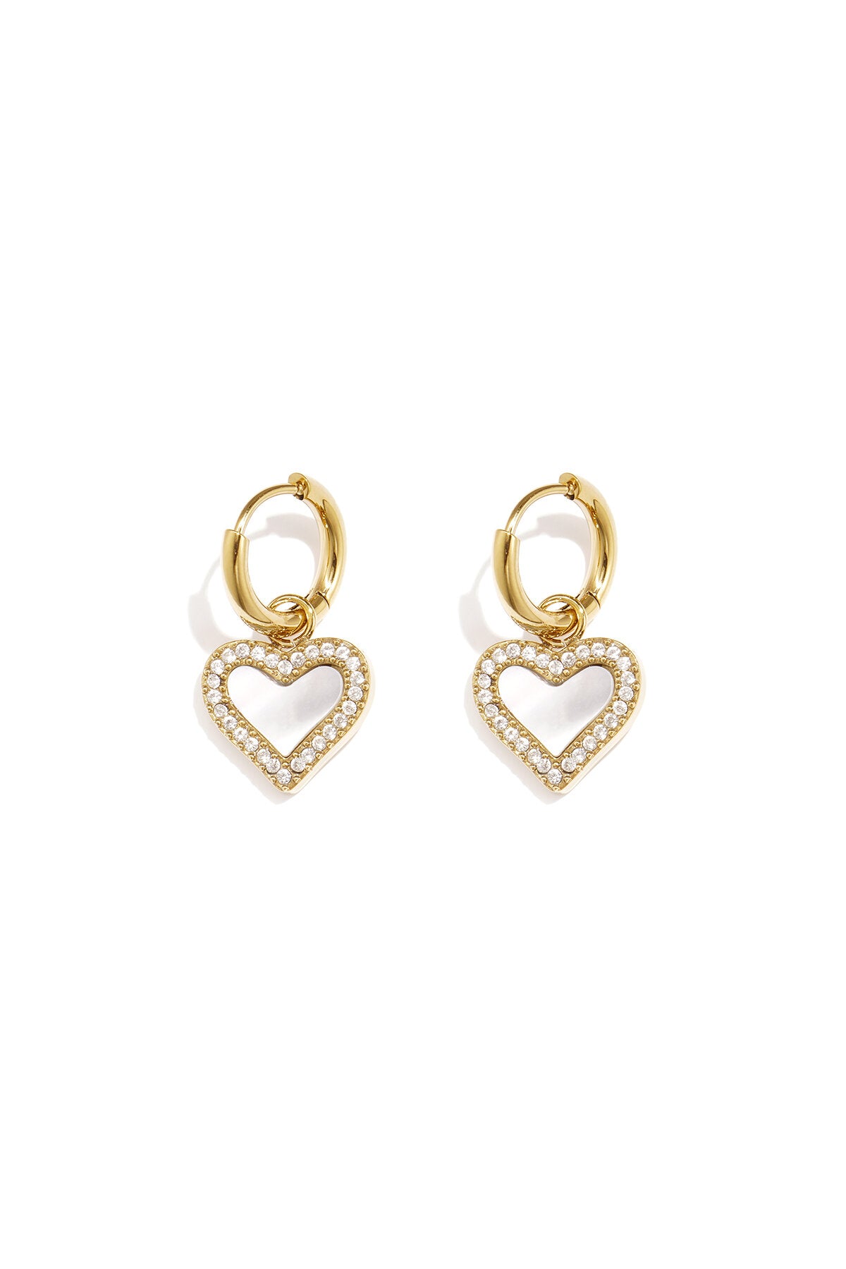 Pendientes Conchiglia · corazón de nácar en acero dorado