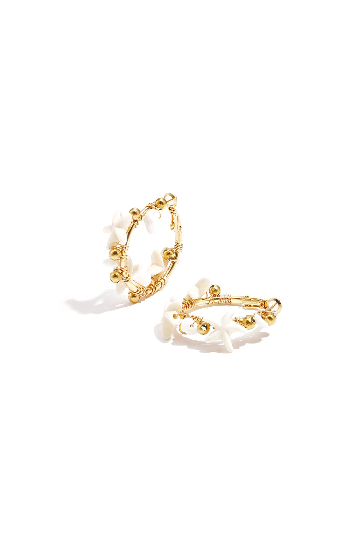 Pendientes Stella Marina · cuentas y estrella de mar, acero dorado — vista 3