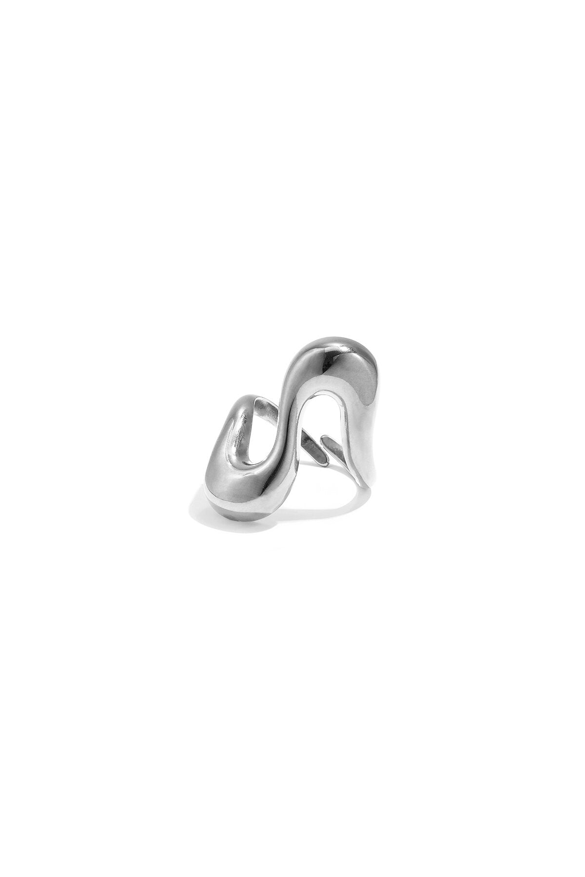 Anillo Onda · banda escultórica en zigzag, acero dorado — vista 3