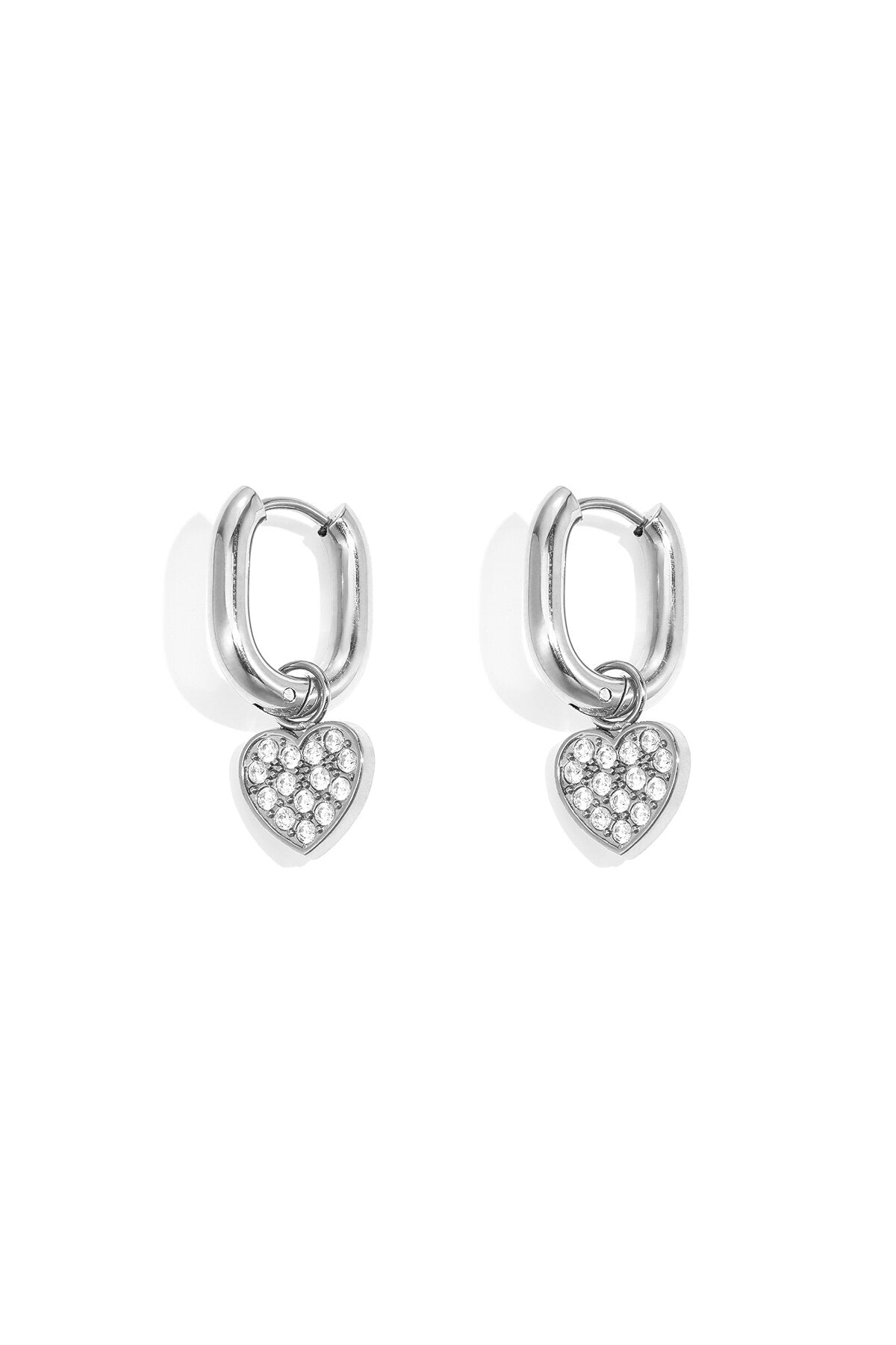 Pendientes Cuore Brillante · corazón de circonitas, acero dorado — vista 3